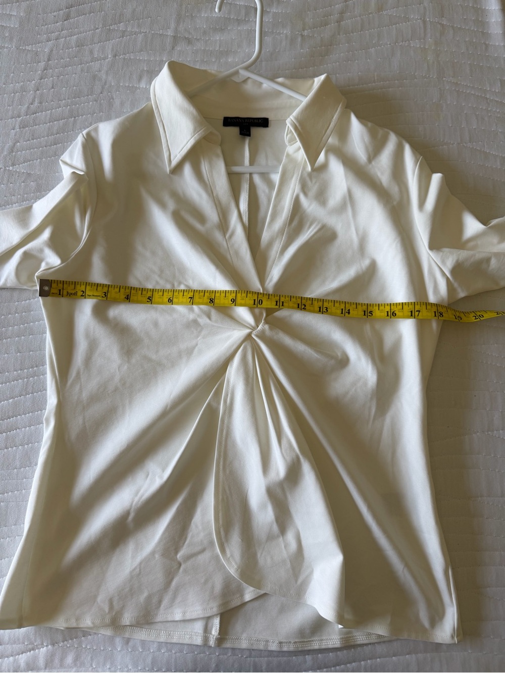 White Twist-Front Collared Long-Sleeve Top - Picture 5 of 6